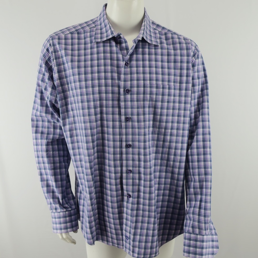 David Donahue Button Up Shirt Mens XL Purple‎ Gray Cotton